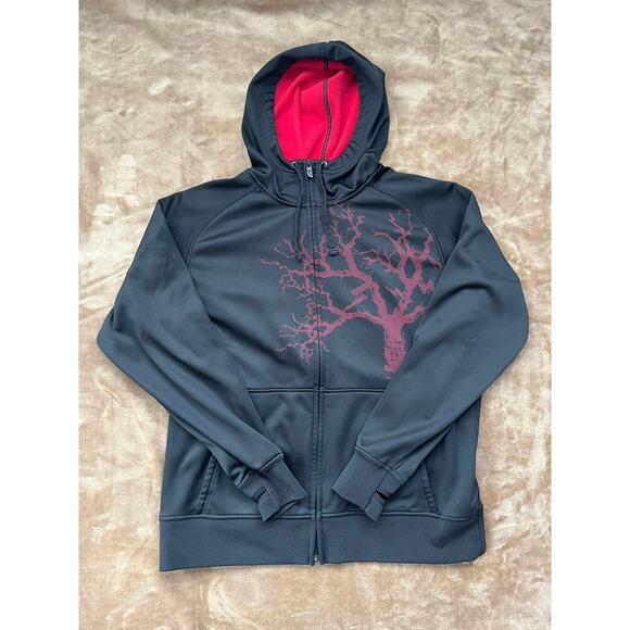 The North Face Full Zip Hoodie‎ Sweatshirt Black Red Tree Print Men’s Size Large - Picture 1 of 5
